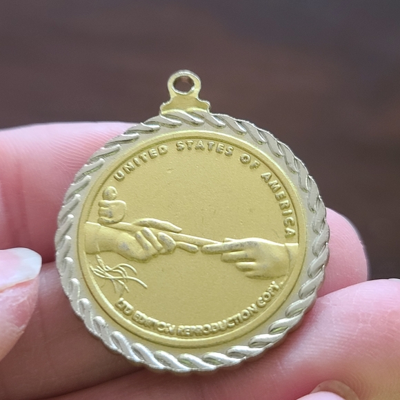 Gold Tone and Silver Tone Medallion Pendant, Indian Relief, Sacagawea, Set Of 2 - Picture 3 of 6